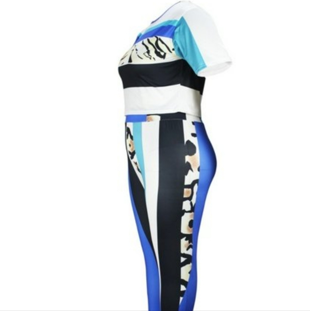 Colorblock and animal print blue, black, & white 2pc Pant Set Women's sz 3X NWOT - Picture 3 of 4